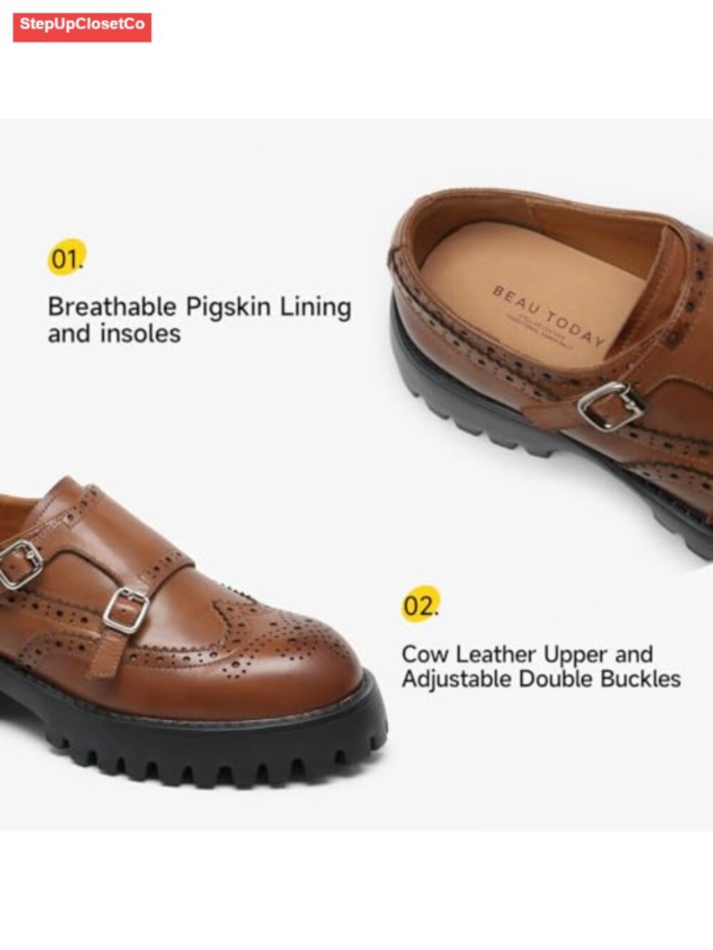 Women's Chunky Calfskin Leather Loafers Lug Sole Tassel Slip On - Picture 2 of 6